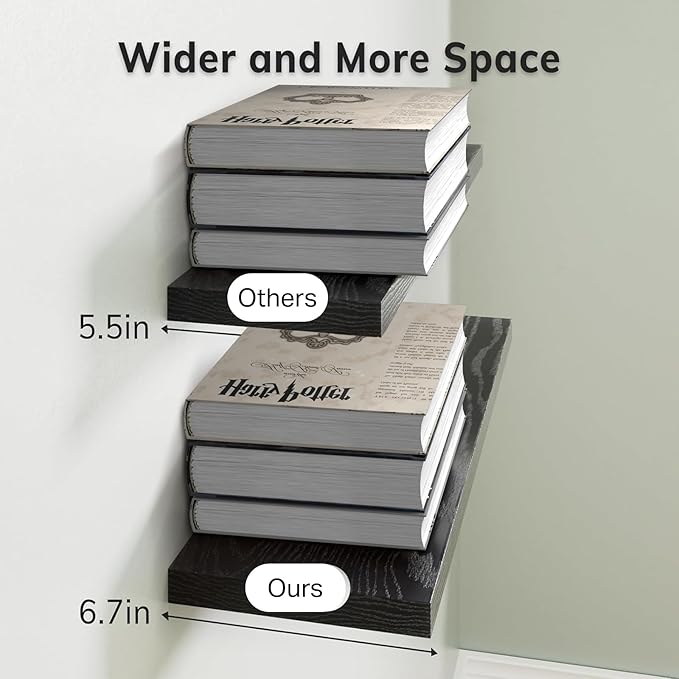 BAYKA Floating Shelves for Wall, 22.5" Wall Mounted Rustic Wood Shelves for Bathroom, Bedroom, Living Room, Kitchen, Office, Hanging Shelf for Books/Storage/Room Decor Capacity (Black, Set of 2)-NeatNest