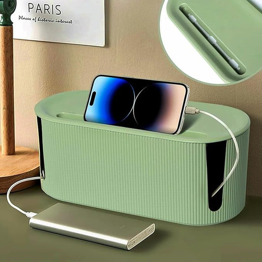 Cable Management Box,Desk Cord Organizer with Groove Cover,Plastic Cord Hider Box,Large Cable Box Organizer,Power Socket Management for TV/Computer/Router/Games Console Cable Storage (Green)-NeatNest