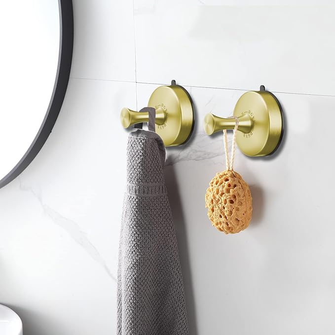DGYB Suction Cup Hooks Set of 2 Suction Bathroom Hook for Wall Gold Shower Hooks for Inside Shower 304 Stainless Steel Towel Hook for Glass Door Hanging Robe, Loofah, Coats-NeatNest