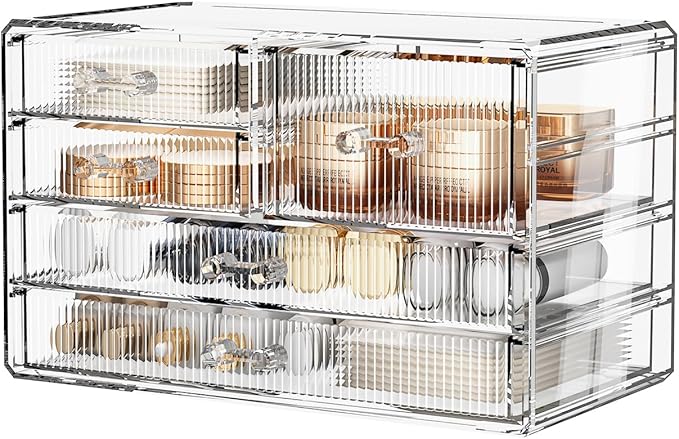 ZHIAI Stackable Storage Drawers, Acrylic Bathroom Counter Organizer Clear Makeup Organizers for Vanity, Kitchen Cabinets, Bathroom, Undersink, Home Organization and Storage (5 Drawers, Pattern E)-NeatNest