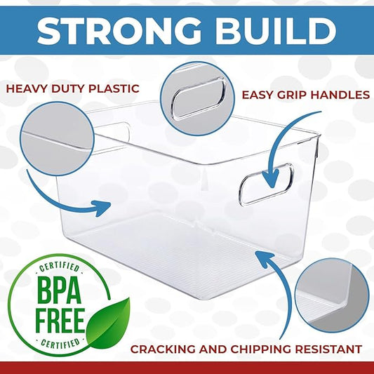 Clear Plastic Stackable Storage Bins with Lids, Pantry Organizers and Storage Containers Fridge Organizer Bins Kitchen Cabinet Organizer Bin for Organizing Under Sink Refrigerator Organization-NeatNest