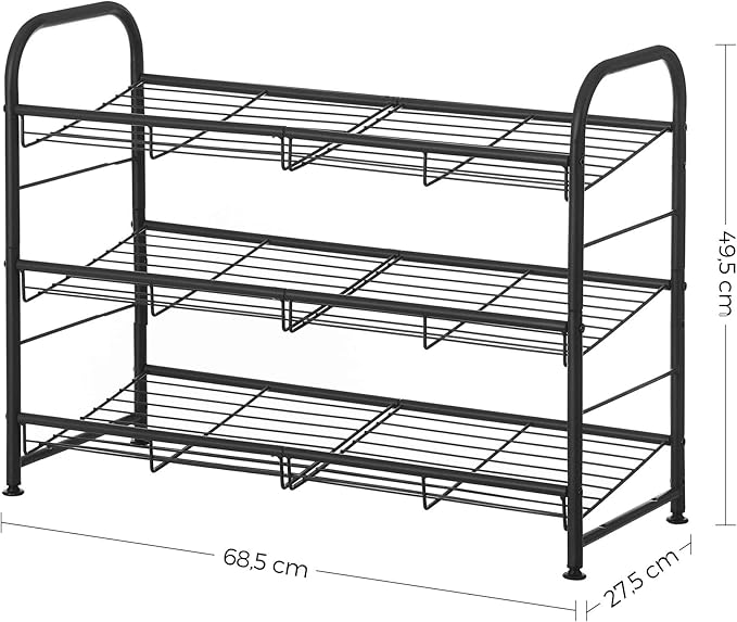 SONGMICS Shoe Rack, 3 Tier Shoe Organizer for Closet, Holds up to 12 Pairs of Shoes, Shoe Rack for Front Door Entrance, Metal Shoe Shelf with Adjustable Tilt Angle, for Entryway, Garage, Black-NeatNest