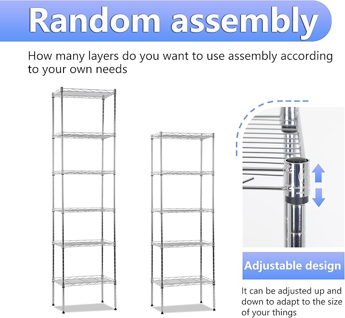 BestOffice Metal Garage Shelving 6 Tiers Garage Storage Shelves Heavy Duty 17”D x 12”W x 64”H Easy Assemble Wire Shelving NSF Certified Storage Shelves with Levling Feet for Home Garage Office, Chrome-NeatNest