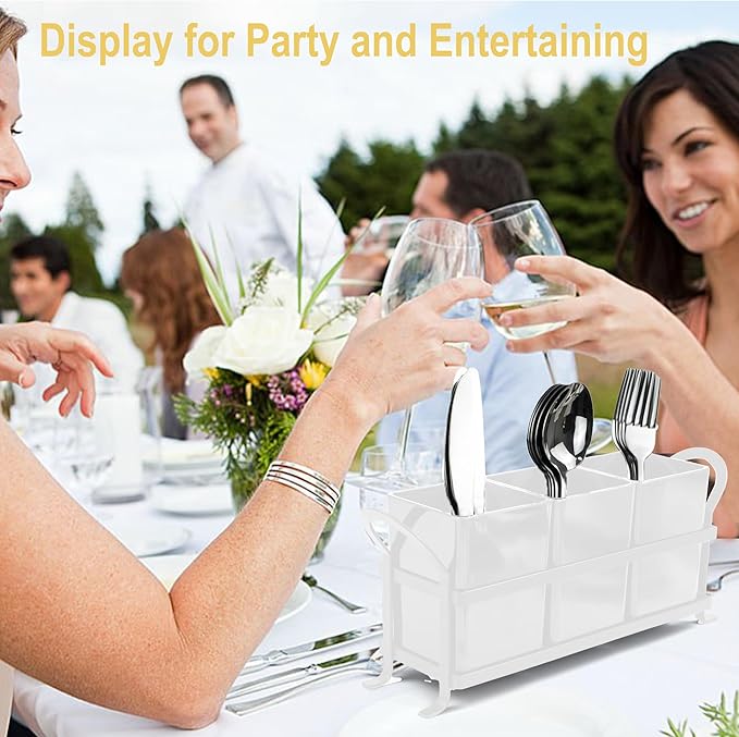 Cutlery Holder with Drain Holes, Silverware Caddy for Party, kitchen counter, 3pcs Bins Set Countertop Utensil Holder for Spoons, Forks and Knives, White-NeatNest