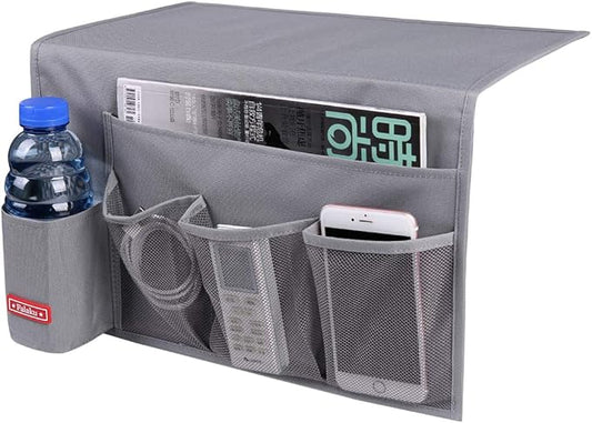 Bedside Caddy,5 Pockets Bedside Organizer Caddy Under Mattress,Holds Water Bottles,Magazines,Books (Dark Grey)-NeatNest