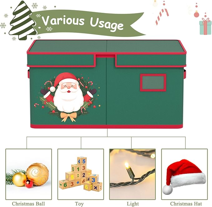 Christmas Ornaments Storage Box with Adjustable Divider Christmas Ornaments Storage Containers Fits 72 of 3 Inch Ornaments 600D Oxford Material Ornament Organizer Storage Box for Storage-NeatNest