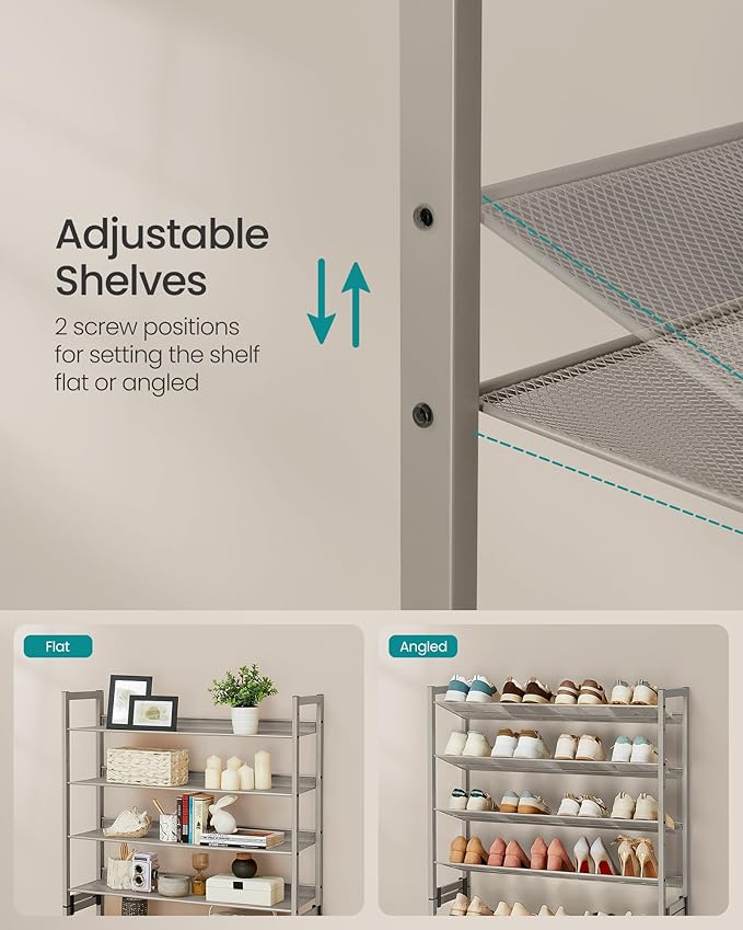 SONGMICS Shoe Rack, 8-Tier Shoe Organizer, Metal Rack for Garage, Set of 2, 4-Tier Stackable Shelf, with Adjustable Flat or Angled Shelves, 32-40 Pairs, Cappuccino Beige ULMR008L01-NeatNest
