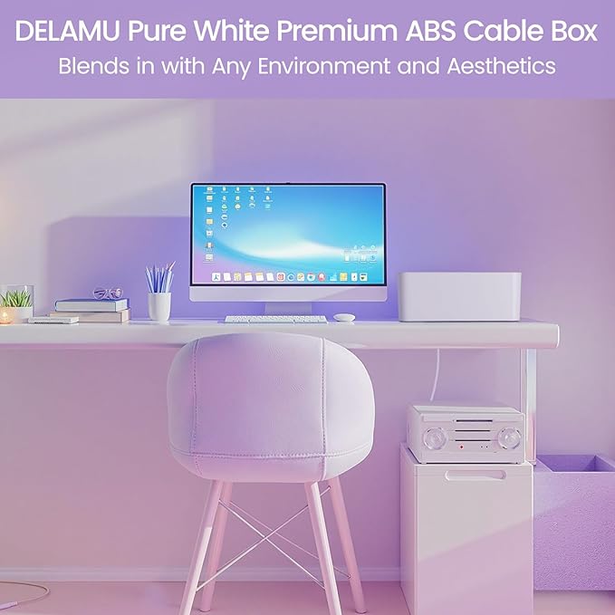 Delamu 2 Pack Cable Management Box, Stylish Cord Organizer for Desk, Pet & Child-Proof ABS Cords Hider Box, Under Desk Cable Box for Computer Router USB Hub & Power Strip, White