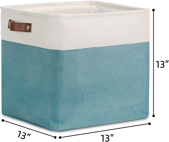 DULLEMELO Cube Basket for Storage, Collapsible Fabric Cube for Organizing, Storage Cube for Closet, Laundry, Nursery, Shelves, Decorative Basket for Gifts Empty (White&Teal)-NeatNest