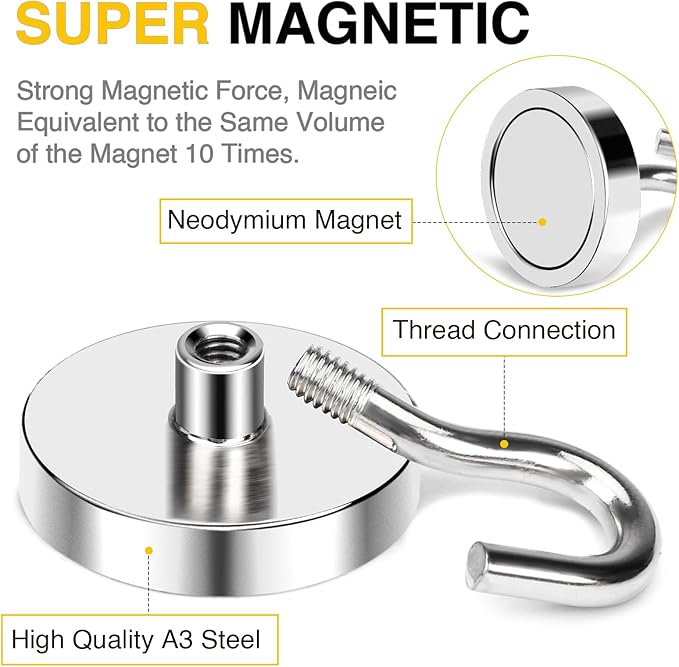 DIYMAG Magnetic Hooks, 118 LB Heavy Duty Strong Magnet with Hooks, Strong Rare Earth Neodymium Magnet Hooks for Hanging, Magnetic Hanger for Curtain, Home, Kitchen, Workplace, 20 Packs-NeatNest