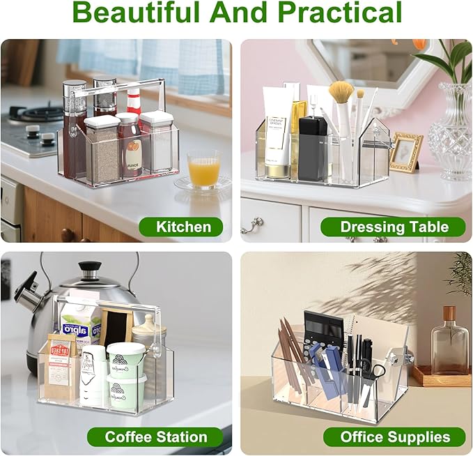 Acrylic Utensil Holder - Silverware Organizer for Kitchen, Table, Indoor Outdoor Use Space-Saving, For Buffet, Picnic Party