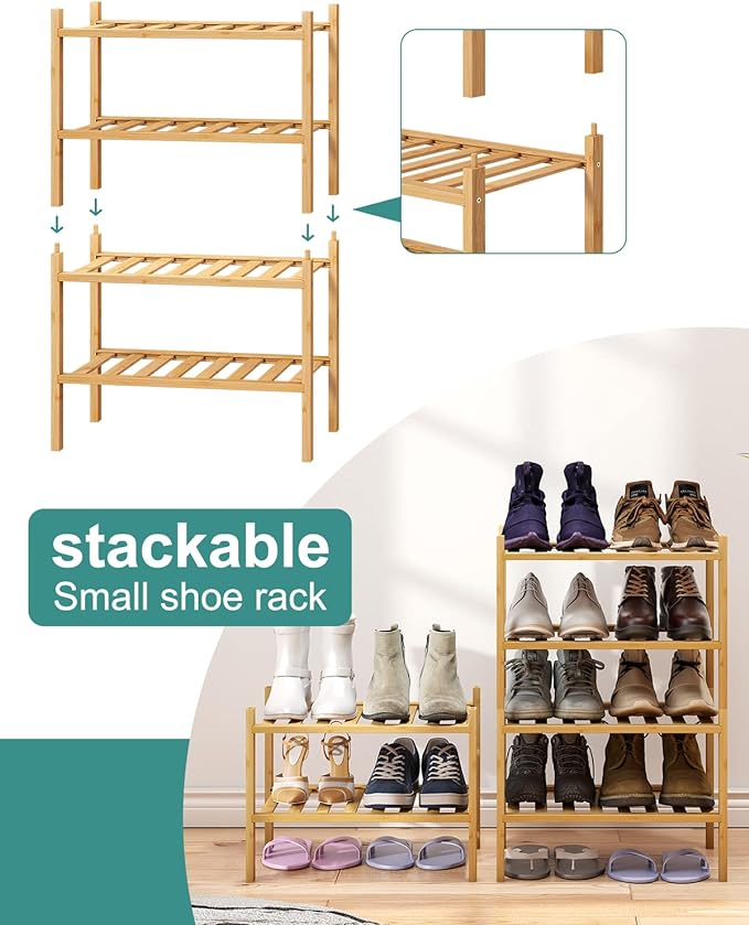 Small Shoe Rack, 4-Tier Rack for Entryway, Bamboo Wood Shoe Shelf for Closet & Hallway, Long 17 in | Beautiful | Functional | Sturdy | Durable-NeatNest