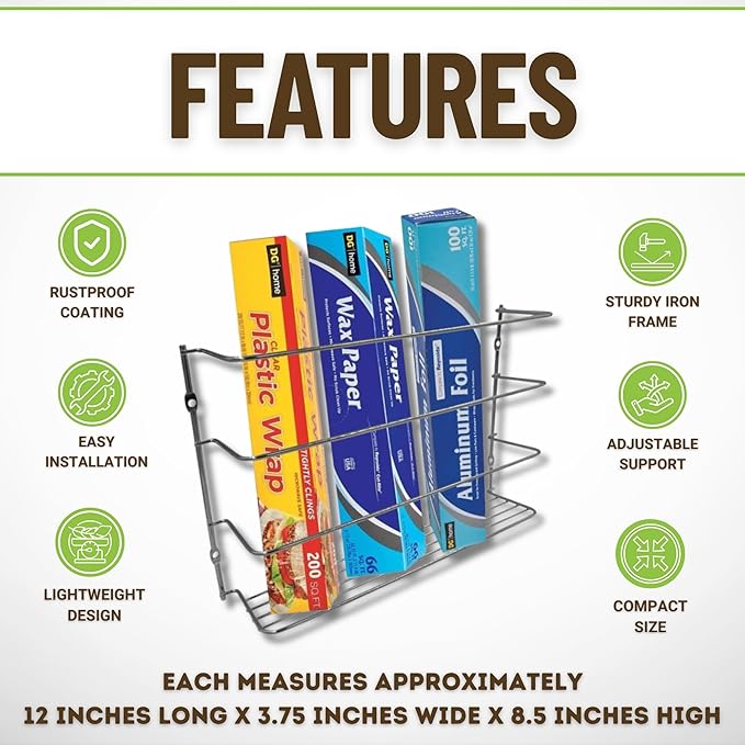 Evelots Kitchen Wrap Organizer - 2 Pack - Hold up to 4 Plastic, Foil, Paper, Wax - Cabinet Door, Wall Rack Basket - Sandwich, Freezer, Food Bag Storage - Laundry Supplies - Chrome Finished Metal