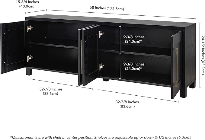 Henn&Hart Rectangular TV Stand for TV's up to 80" in Black Grain, TV Stands for the Living Room