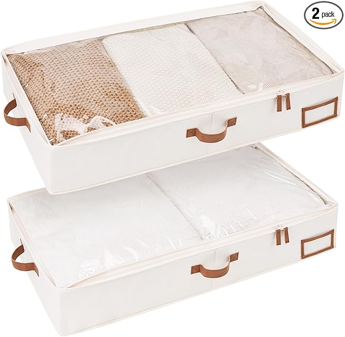 StorageWorks Large Under Bed Storage Containers with Handles and Label Holder, 2 Pack Ultra-thick Fabric Underbed Bins, Closet Organizer for Clothes, Blankets, Sweater-NeatNest