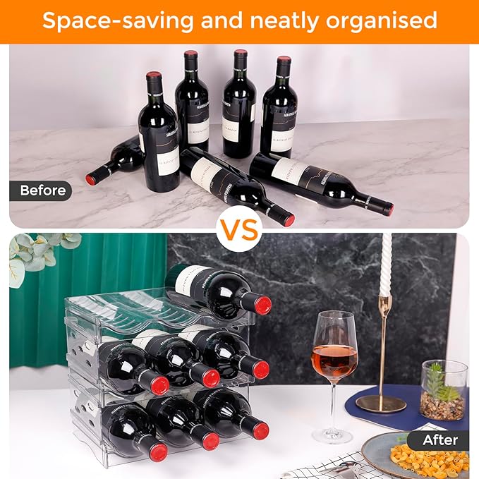 BoxedHome Plastic Water Bottle Organizer and Wine Rack Storage Holder for Inside Cabinet, Kitchen Countertop, Table Top, Pantry, Bars, Cabinets, Fridge - Clear (3 Tier 9 Containers)-NeatNest