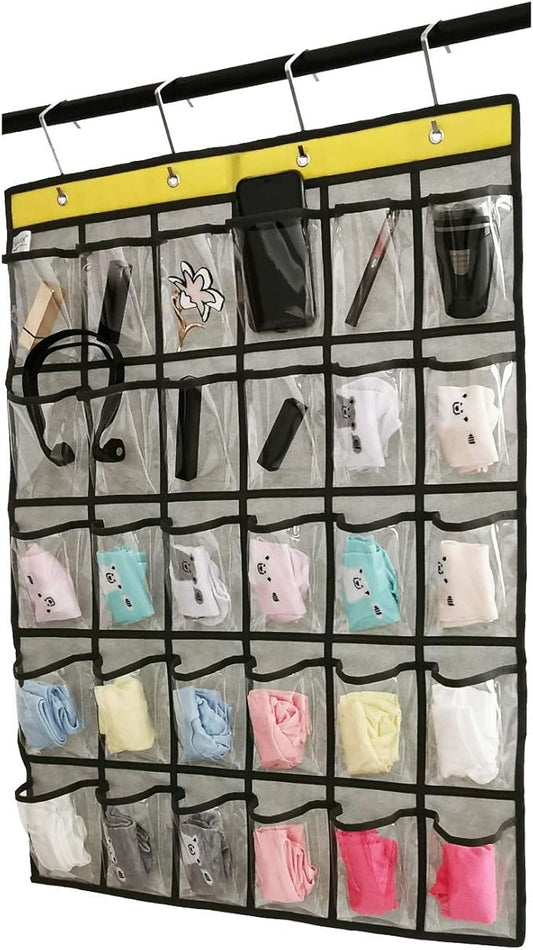 Classroom Pocket Chart for Phone Calculator Holder Over The Door Hanging Closet Jewelry Organizer with 30 Clear Pockets (GREY)-NeatNest