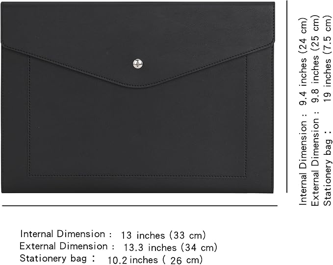 Wason A4 Document File PU Leather with Expanding Large Size Pockets Envelope Case Holder Paper Bills Stationery Tablet and PC, Perfect for Work Study Traveling (Black)