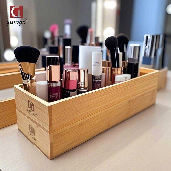 Bamboo Drawer Organizer, Utensil Organizer for Kitchen, Bamboo Storage Box Wood Silverware Tray for Drawer (Set of 4)-NeatNest