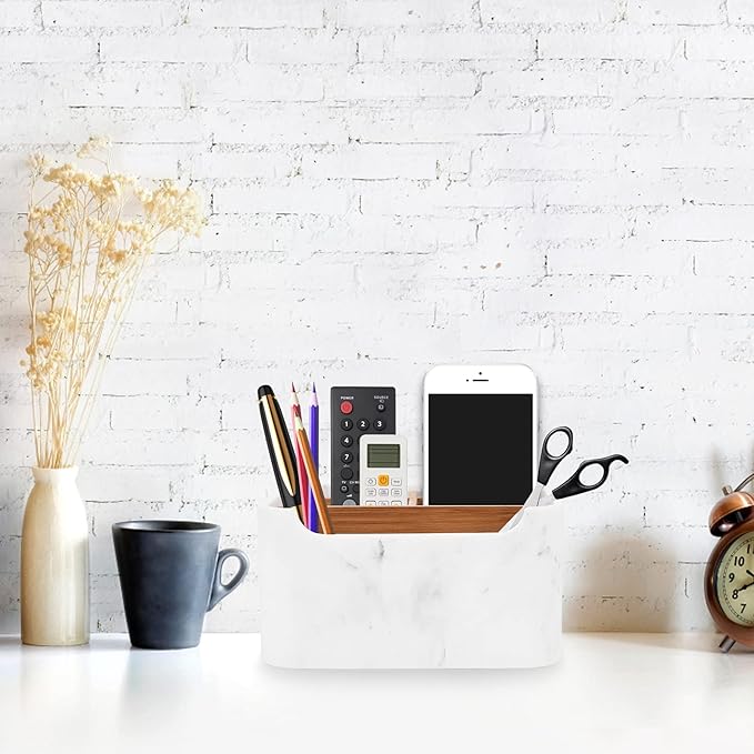 Desk Organizer, Marble Remote Holder for Table, Modern Office Controller Pen Phone Holder Organizer, Stylish Caddy and Storage Accessories for Bedside Nightstand Desktop Coffee Table-NeatNest