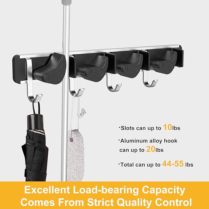 2-Pack Metal Mop Broom Holder Wall Mount - 4 Slot Tool Organizer with Rubber Grips for Kitchen, Garden, and Home Storage-NeatNest