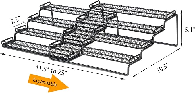 GONGSHI Spice Rack Organizer for Cabinet, Pantry and Countertop, 4 Tier Expandable Seasoning Shelf for Cabinet, Black-NeatNest
