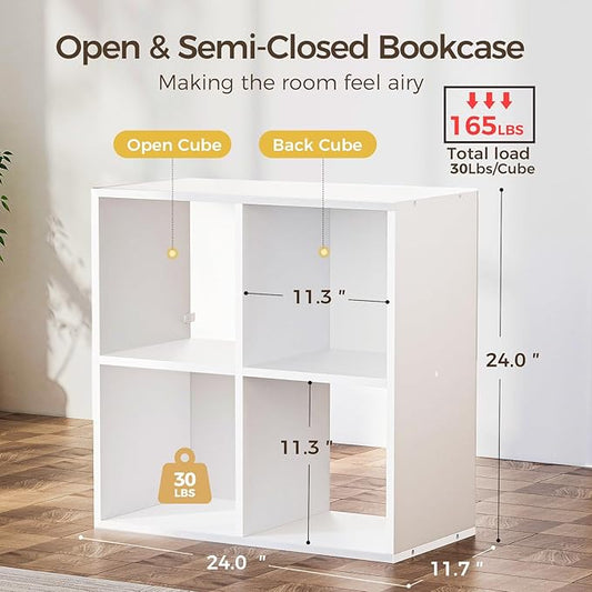 COMHOMA 4 Wood Cube Storage Organizer with Open Back and Removable Back Panels, 11In White Cube Storage Bookshelf, Cubicle Shelf Bookcase for Home Office Bedroom Living Room, Vertical or Horizontal-NeatNest
