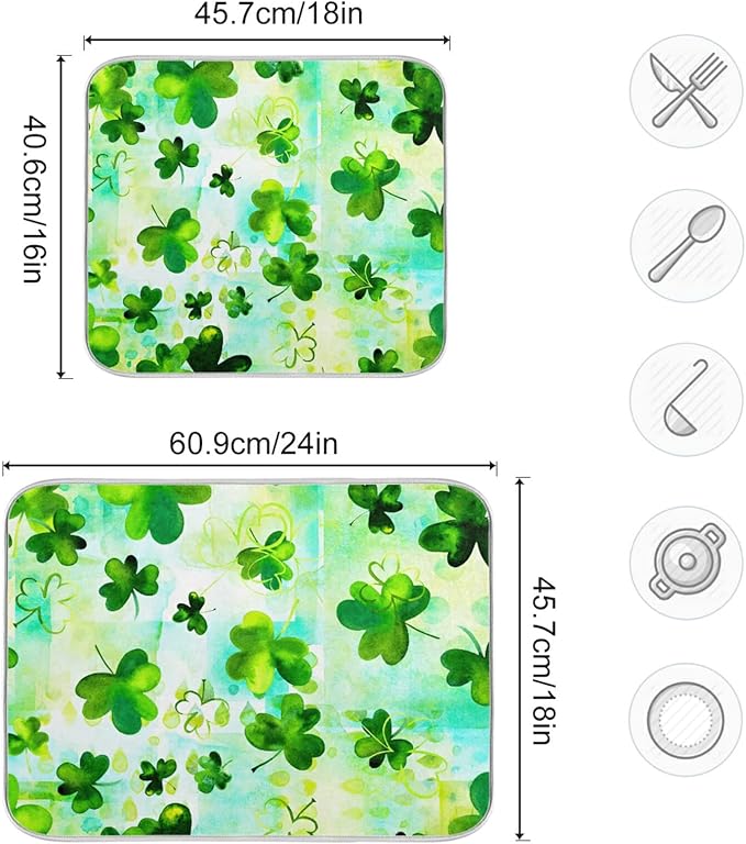 Absorbent Dish Drying Mat for Kitchen Counter - Clover Clover Microfiber Drying Pad, Reversible Drainer Mats for Countertop, Large 18" x 24"