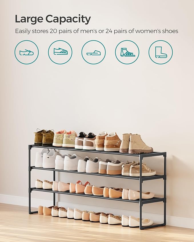 SONGMICS Shoe Rack, 3-Tier Shoe Organizer, Metal Storage Shelf, Upright or Upside Down, for 20-24 Pairs, Stackable, for Entryway, 11.8 x 46.1 x 21.7 Inches, Black ULSA033B01-NeatNest