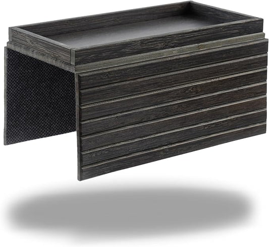 DETOR Couch Arm Tray, TV Tray with Capacious 12.4" x 5.4" Storage Box, Bamboo Grain Stained Black Color, Enhanced Nonslip Felt Bottom, Sturdy Bamboo Slats Material | for Armrests 6" and Wider-NeatNest