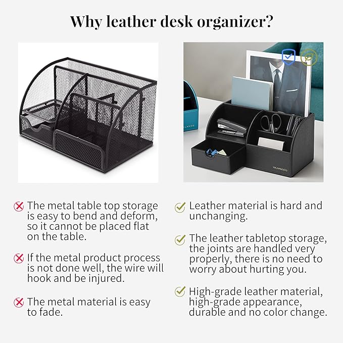 Vlando Office Supplies Desk Organizer Caddy, Desktop Hanging File Letter Document Storage Holder with Drawer Organizer Section for Office Home (Black)-NeatNest