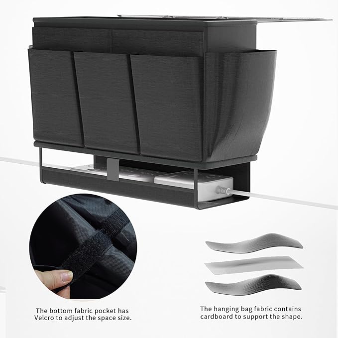 Bedside Caddy, Bed Organizer with 11 Pockets and Power Strip Holder,Versatile Bedside Storage Caddy for Home,Dorm,Bunk,Hospital,Crib Bed (Black)-NeatNest