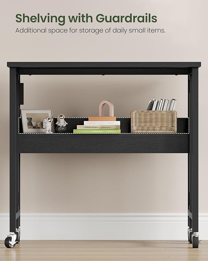 31.5" Modern Folding Computer Desk with Power Outlets, Wheels, Storage, Perfect for Small Spaces Black TDN01UBB-NeatNest