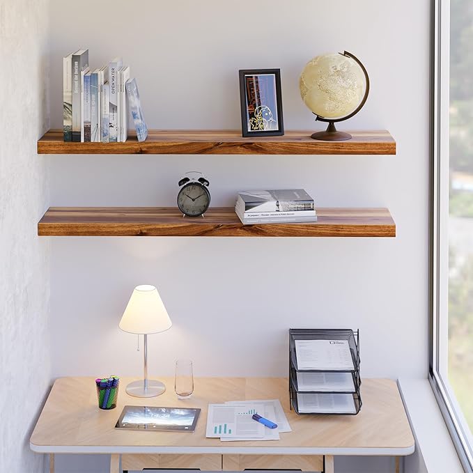 BATODA Set of 2 36" Wood Floating Shelves Wall Mounted – Rustic Farmhouse Wooden Wall Storage Shelf for Bedroom, Kitchen, Home Décor - Brackets and Shelving Hardware Included (Acacia, 36inch)-NeatNest
