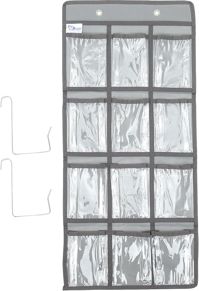 DOITOOL 12 Pockets Classroom Pocket Chart for Cell Phone Calculator Holder Over The Door Hanging Closet Jewelry Organizer Clear Pocket Chart Organizer for Classroom Cellphone Storage-NeatNest