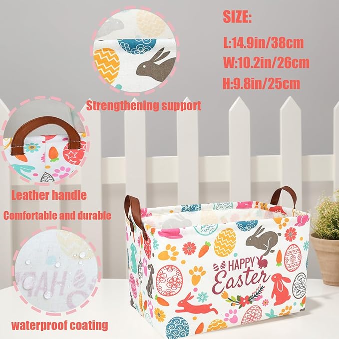 Easter Basket for Kid Large Empty Rectangular Cute Easter Gift Storage Basket Bunny Eggs Décor (Rabbit Bohemia)-NeatNest