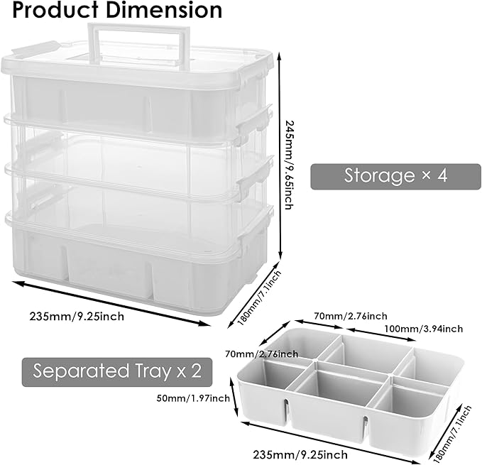 Craft Organizers and Storage, 11QT 4-Layer Durable Sewing Organizer for Sewing Supplies with 2 Removable Trays, DIY Kit Container for Seasonal Decor, Tool, Scrapbook and Art Supplies-NeatNest