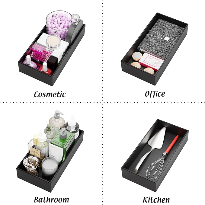Black Bamboo Drawer Organizer - Silverware&Utensil Holder Organizer for Kitchen Drawers, Multi-Use Drawer Dividers Boxes for Bathroom Counter,Cabinet, Garage, Office Desk, Makeup, Jewelry (12*6*2.5)-NeatNest