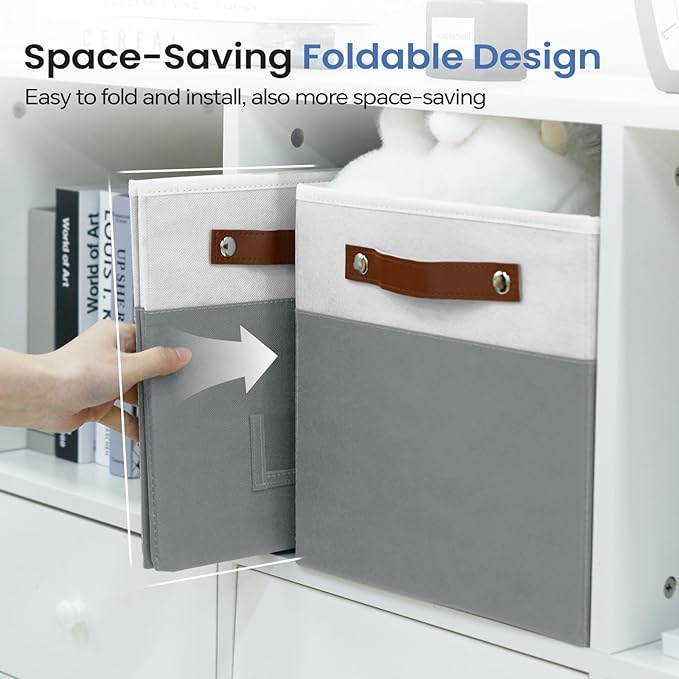 6-Pack Collapsible Fabric Storage Cubes with Handles & Label Holders, Closet Cube Home Organizer Bins (White/Dark Grey, 10.5*10.5*11 inch)