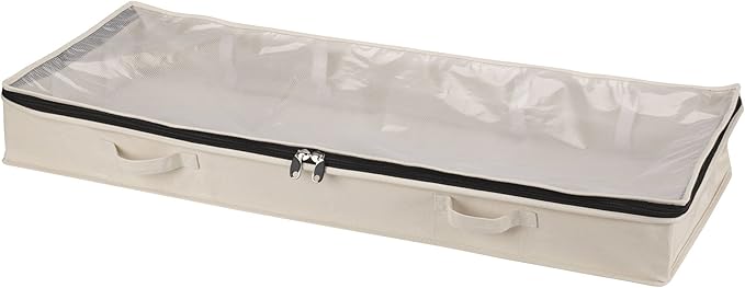 Household Essentials Cedarline Under Bed Storage Bag, Heavy-Duty Cotton Canvas, Textured PEVA Top with Durable 3-Sided Zipper, Front Handles, Foldable, Space-Saving, Natural-NeatNest