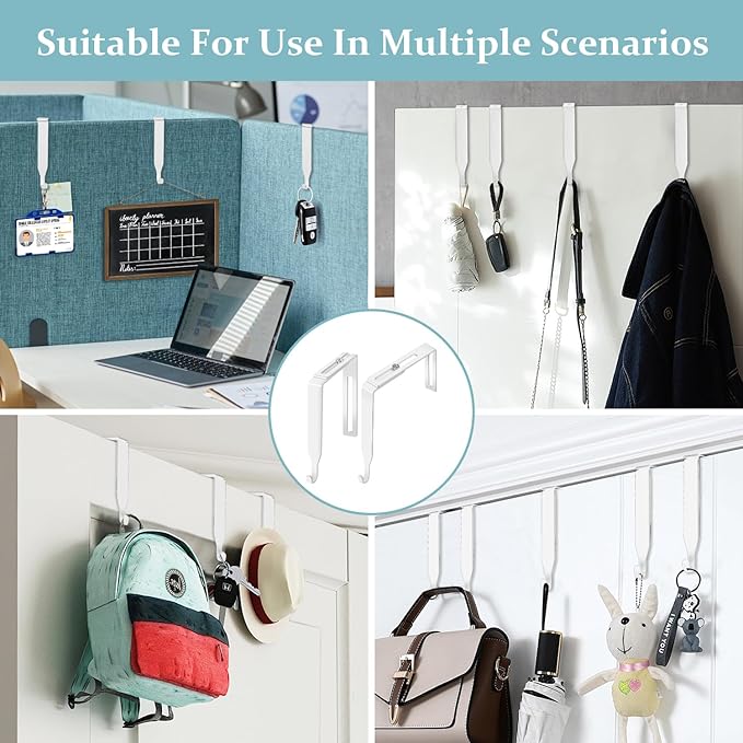 5 Pcs Adjustable Over The Door Hooks, Premium Metal Hooks for Hanging, Door Coat Hangers, Cubicle Hook Fit 1 3/8" to 3 1/2" Longer Panels Heavy Duty Towel Hooks for Coat, Towels, Wreath,White