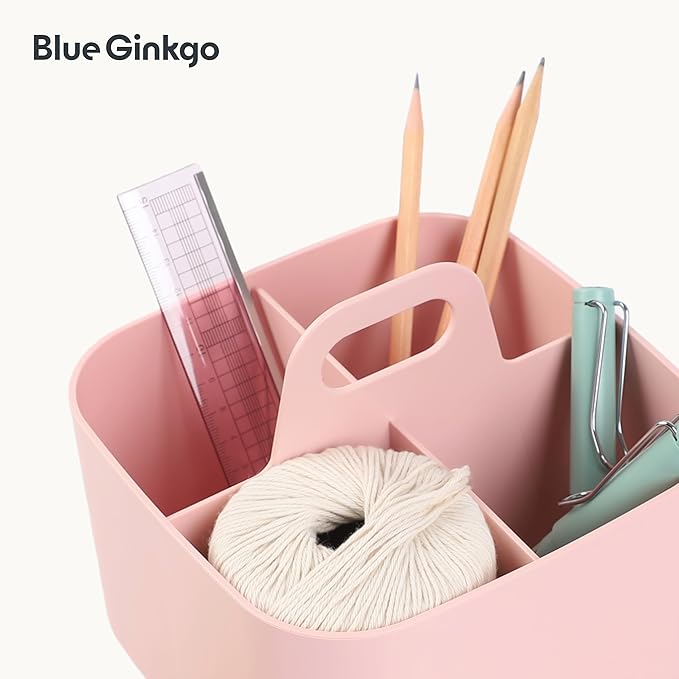 BLUE GINKGO Small Stackable Organizer Caddy – Korean-Made Portable Tote for Bathroom, Office, Crafts, or School Supplies (Square, Pink)-NeatNest