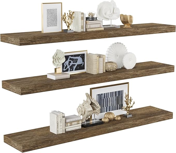 BAMEOS Floating Shelves,40 in W x 8in D Wall Mounted Wooden Shelves with Invisible Brackets Set of 3, Hanging Wall Shelves Decoration for Bedroom, Bathroom, Living Room and Kitchen-NeatNest