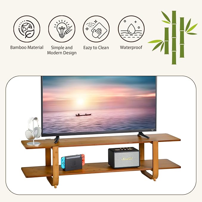 Bamboo TV Stand for TVs up to 65", Accent Entertainment Center with Storage, Media Console Table with Shelf, Modern TV Stand for Living Room, Bedroom, 55"(L), Walnut-NeatNest