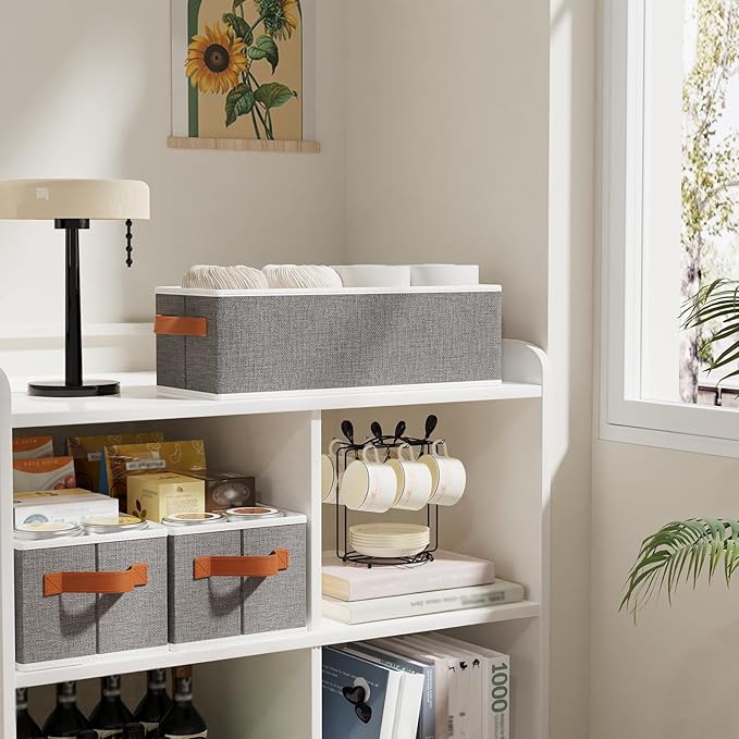 Fabric Storage Cubes 5-Pack, Foldable Open Clothes Boxes, 15 x 6 x 5 Inch Organizer Bins with Double Handles, Closet Basket Containers, Gray-NeatNest