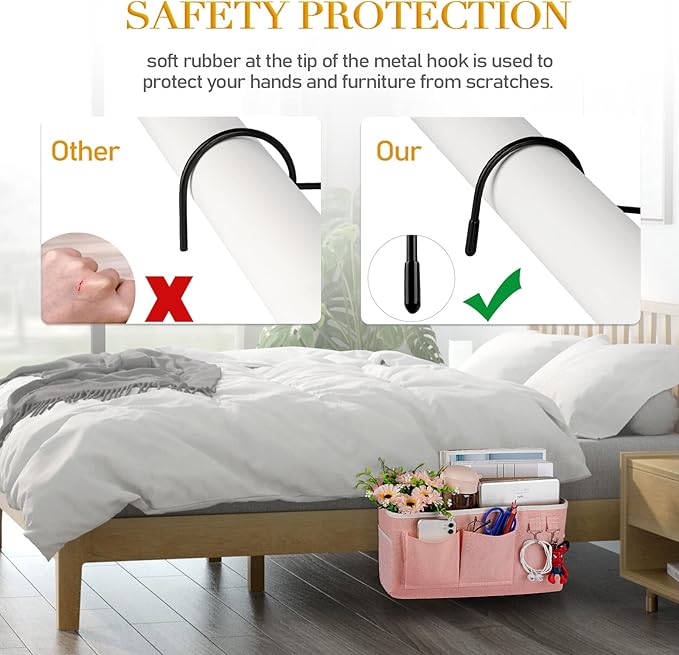 Bedside Storage Caddy/Bedside Hanging Storage Bag for Headboards Bunk Beds Dorm Rooms Book Phone Magazine Holder (2PC Light Pink)-NeatNest