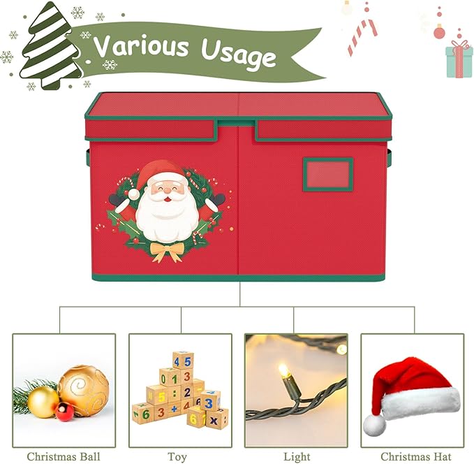 Christmas Ornament Storage Box Red Christmas Decoration Storage Containers 600D Oxford fabric Ornament Organizer Storage Box Fit 96 3 inch Holiday Ornaments Christmas Decor Storage Container-NeatNest