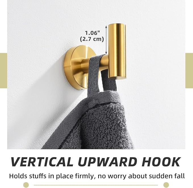 APLusee Robe Towel Hook, SUS 304 Stainless Steel Modern Home Storage Coat Hanger, Brushed Gold Wall Hook for Bath Toilet Kitchen Garage