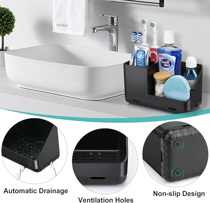 Toothbrush Holders for Bathrooms, Kids Electric Toothbrush and Toothpaste Holder, Toothbrush Organizer with Drainage, Tooth Brush Holder for Bathroom Countertop Organizer (Black)-NeatNest