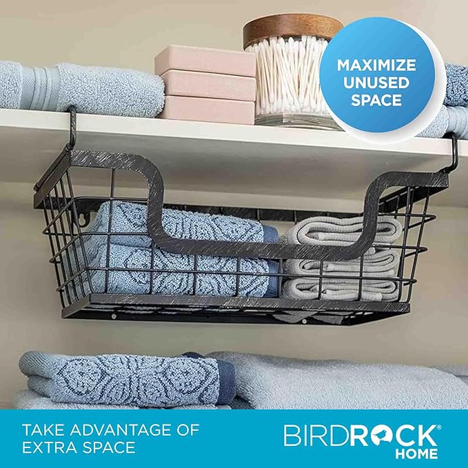 BIRDROCK HOME Wire Baskets - Set of 2 Stackable Hanging Bins - Wall Mount Shelf - Potato Onion Storage - Kitchen Pantry Organizer - Fruit Vegetable Snack Tier - Counter Cabinet Storage - Metal Baskets